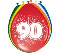 Gekleurde Leeftijdsballon: 90 Jaar 8 st.
